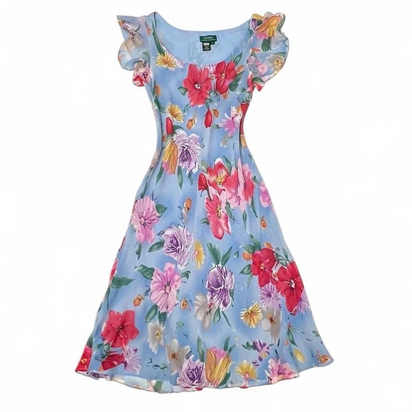 Ralph Lauren Dresses & Skirts - Ralph Lauren Light Blue Dress with Red Floral Print